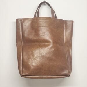 Brown Faux Leather Women's Tote Bag Large Shopper Korean Style Minimalist 16"h